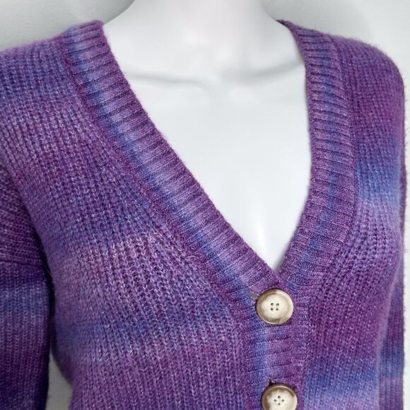 Loft Spacedye Ribbed V-Neck Long Sleeve Button Cardigan in Purple Multi Size S - Picture 7 of 16